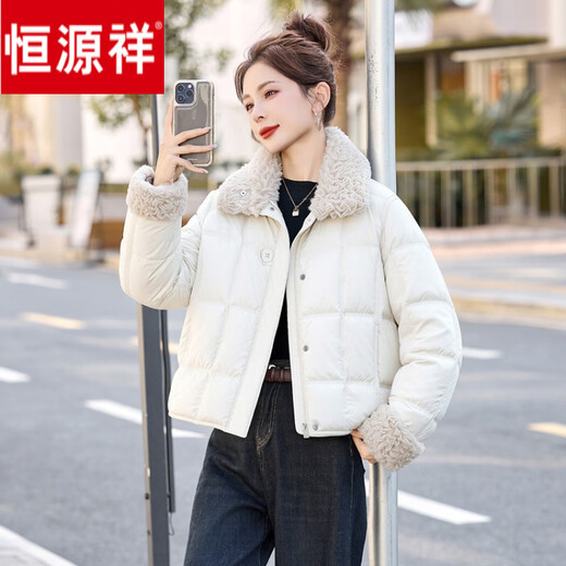 Hengyuan Xianggan super good-looking down jacket women's short 2026 winter new style small thickened warm white duck down jacket beige L