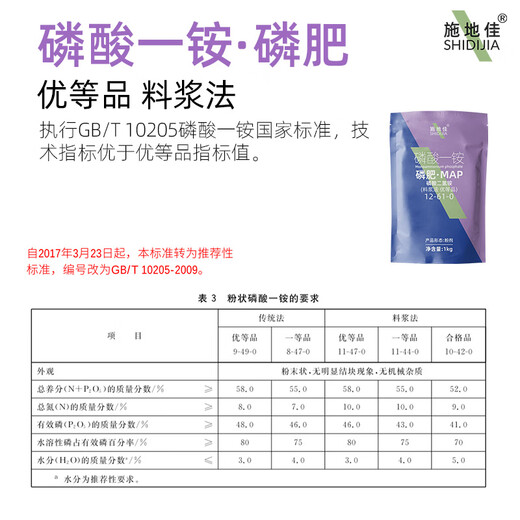 Shidijia Nitrogen Phosphorus Fertilizer Compound Fertilizer Ammonium Dihydrogen Phosphate Monoammonium Phosphate Fruit Tree and Vegetable Foliar Fertilizer Large Element Water-soluble Fertilizer Phosphate Fertilizer 1kg*10 Bags 1 Box