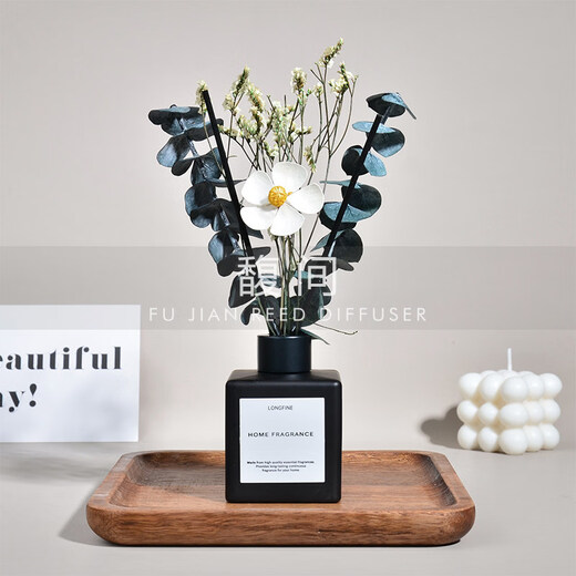 Shantou Lincun Fukien Fumigation Floral Dried Flower Fumigation Bathroom Air Fresh Classic Black Home Soft Decoration Gardenia Square Vase