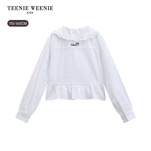 Teenie Weenie Kids 26 years new style girls cotton lady lace lapel long-sleeved shirt off-white 150 cm