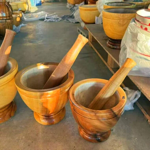Banna Dai wooden pounding bucket, commercial cold chicken feet, yellow wooden mortar, medicine jar, pounding bowl, garlic jar, household masher, yellow wooden mortar-No. 9+ stick