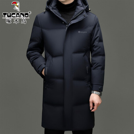 Woodpecker high-end men's down jacket mid-length hooded top large version winter new thickened warm casual jacket men's 2249 Shangqing 2XL 185