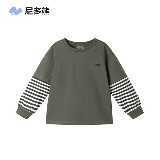 Nido Bear winter new children's T-shirt boys and girls contrasting stripes long-sleeved baby casual round neck spring and autumn deep space gray 80 cm
