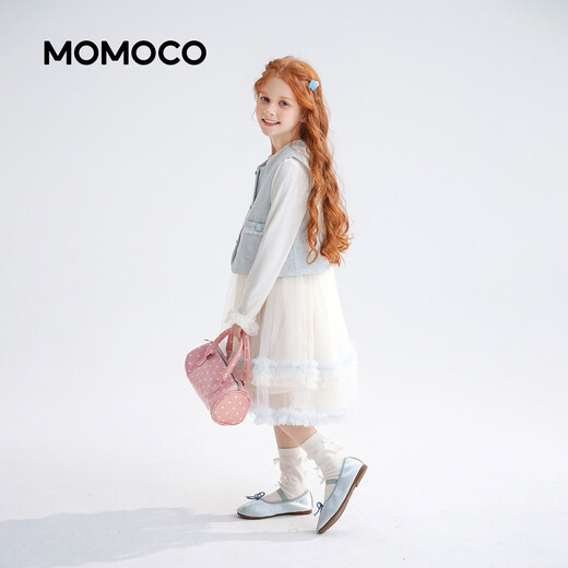 Mamie Maka (MOMOCO) 2026 children's clothing suit dress girls small fragrance sweet fashion suit skirt blue 105