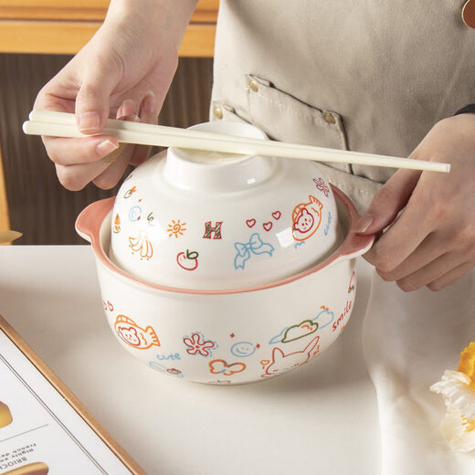 Shijanu New Product Hamburger Rabbit Instant Noodle Bowl Ins Style Student Dormitory Special Cute Girly Internet Celebrity Anti-scalding Hamburger Rabbit Instant Noodle Bowl