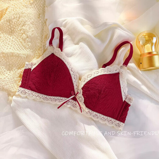 OEING underwear for women without wires, small breasts, push-up lace, sexy and comfortable, big breasts, small adjustable red bra set, red single piece XL (38/85AB)
