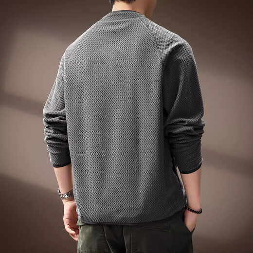 Noble color high-end American retro wavy pattern long-sleeved T-shirt men's spring and autumn new half-zip outdoor casual sweatshirt