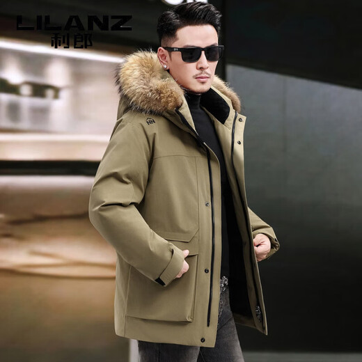 LILANZ 2025 new winter men's down jacket, large fur collar, warm and thickened parka duck down cold-proof winter jacket, black M 170