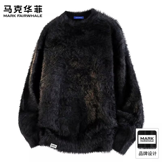 MARK FAIRWHALE American Retro Casual Sweater Men's 2026 Spring New Loose Warm Fashion Trendy Brand Versatile Sports Top Black Official Genuine M Recommended 90-120 Jin Jin equals 0.5 kg