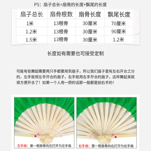 Suican dance fan extended anti-silk square dance yangko long thick fan big red performance fan Wanjiang dance props fan 13 bones 1.5 meters red right hand style