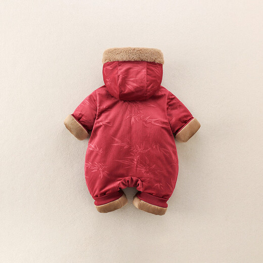 G.duck little yellow duck children's clothing baby New Year's clothing plus velvet and thickening warm winter clothing newborn one-piece harem one-year-old romper red 73cm