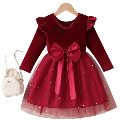 Girls Dresses Autumn and Winter 2025 Autumn Clothes New Children's Clothes Autumn Skirts Children's Sequined Autumn Skirts Princess Skirts Fashionable Red 100 cm 3-4