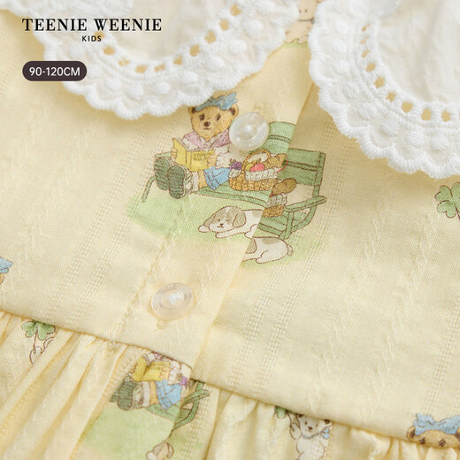 Teenie Weenie Kids 26th new baby girl full-print sweet lace collar dress yellow 110 cm
