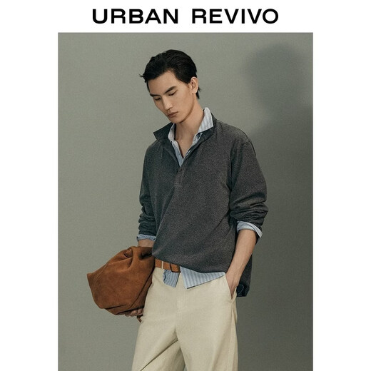 UR【Urban都市系列】2026春季新款男立领半开襟T恤UMU460002 深灰 XS