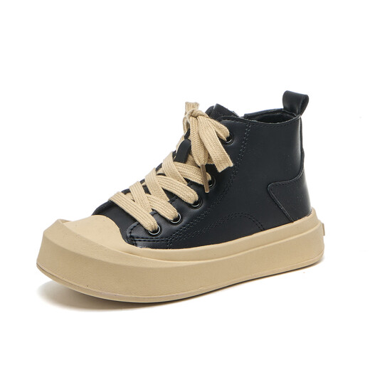 ABJA winter new children's second cotton plus velvet sneakers boys and girls fashionable cotton shoes baby warm anti-slip shoes black (second cotton) 26