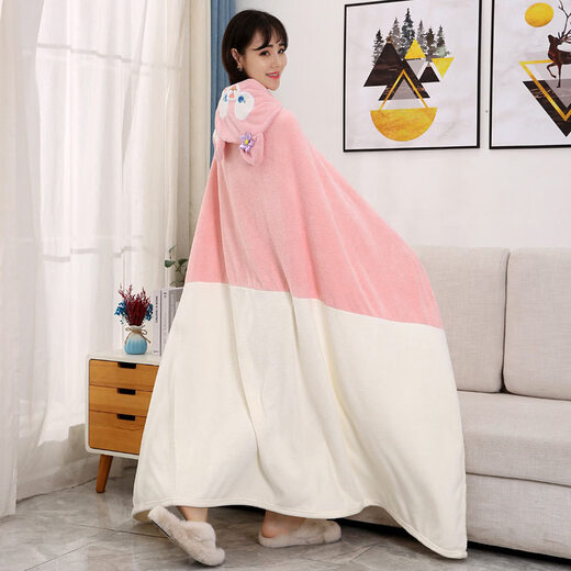 Chongyou children's bath towel, adult cloak, hooded bath towel, adult absorbent, lint-free bathrobe, pink cat long-sleeved style (height 150-180)