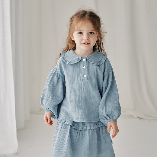 OAK FAMILY2026 Girls French Puff Sleeve Top Cotton Crepe T-shirt Baby Shirt Beige-Shirt 80