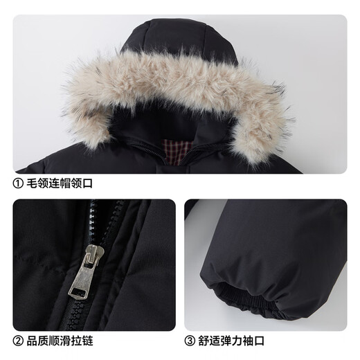 Guirenniao hooded down jacket for men in winter, thickened and warm fur collar parka coat, couple windproof cotton-padded jacket, navy M