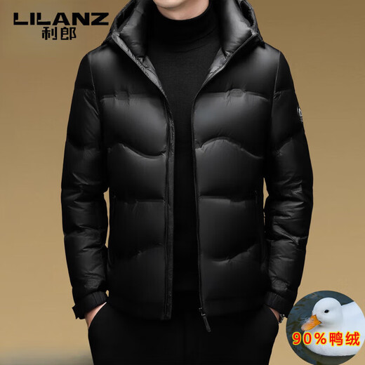 LILANZ высококачественный однотонный мужской пуховик, короткий черный с капюшоном, 90% утиный пух, холодостойкая и теплая куртка, черный L 175 вес 120-135 Jin Jin равен 0,5 кг