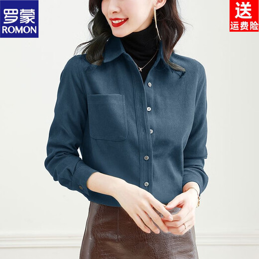 ROMON fashionable velvet brushed shirt for women 2026 autumn and winter new thickened long-sleeved bottoming all-match shirt commuting top black brushed S 80Jin Jin equals 0.5kg to 100Jin Jin equals 0.5kg
