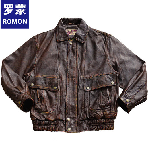 ROMON unisex retro loose large profile American retro heavy washed faded old Bengal tea core cowhide tea core ancient coffee unisex S women's wear