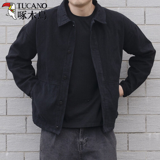 Дятел (TUCANO) Американская джинсовая куртка с маркировкой в ​​стиле ретро, ​​мужская корейская тонкая модная марка европейского и американского уличного ночного клуба, велосипедная мотоциклетная куртка, черная джинсовая куртка с двойным карманом XL