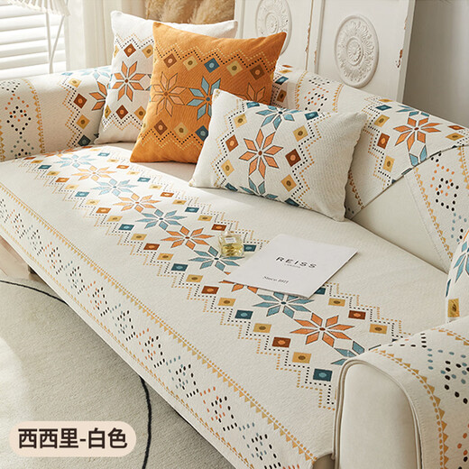 Zichen sofa cushion is suitable for all seasons, 2025 new chenille sofa cushion, anti-slip, high-end leather sofa special cushion, Sicily-white (skin-friendly chenille, wear-resistant and non-grabbing) 70*150cm (two people)