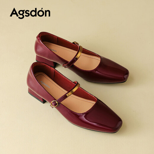 Augu Shiden Mary Jane shoes women's shoes 2026 spring new French shallow mouth single shoes evening small leather shoes fashionable temperament women's shoes P561364 burgundy 35
