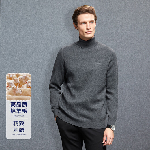 Bosssunwen sheep wool early spring new elegant gentleman skin-friendly soft and exquisite embroidered long-sleeved men's cardigan gray XL