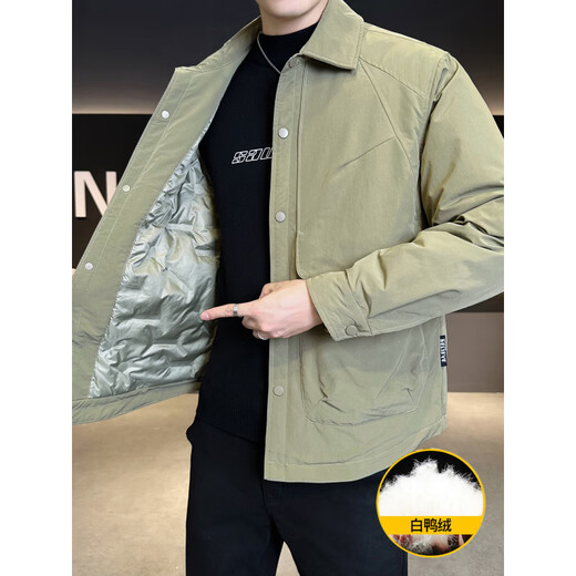 KBXNG Jinba Lightweight Down Jacket Men's Winter Clothing New Loose Trendy Handsome Lapel Jacket Thickened Warm Duck Down Jacket Black 2XL