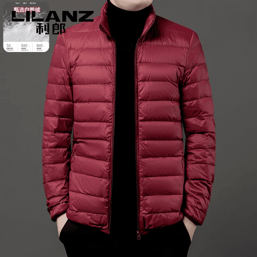 LILANZ high fluffy autumn and winter light down jacket men's young and middle-aged white duck down stand-up collar warm jacket black M.