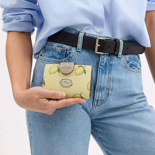 COACH Corner Zip Lemon Print Coated Canvas Wallet Medium Women's Multicolor Multicolor 1 Multicolor 2