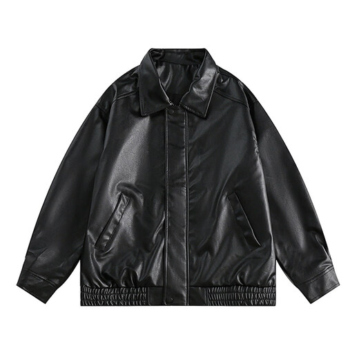 Zuoxu trendy brand solid color motorcycle jacket for men and women American street loose and versatile PU leather jacket Maillard jacket spring and autumn black M
