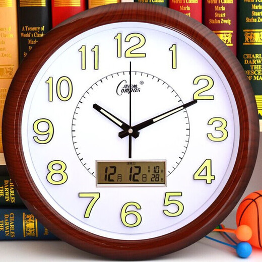 Combas clean sound clock quartz clock home ultra-clean sound wall clock living room bedroom wall hanging decorative art clock watch wood grain white luminous model 38 cm diameter 38 cm