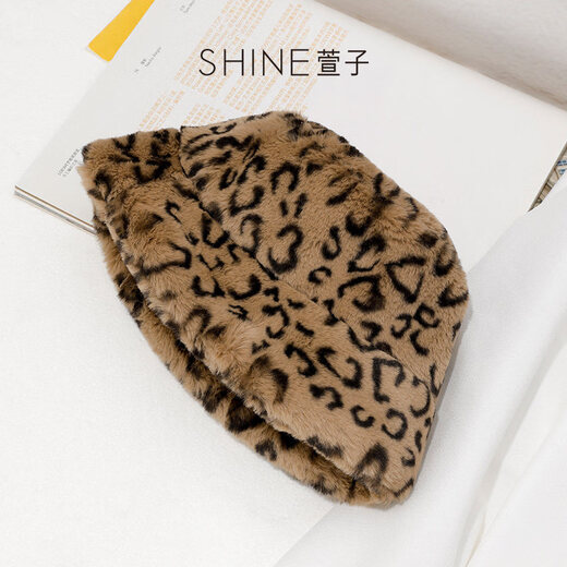 Xuanzi Jewelry Bath Style Leopard Print Plush Fisherman Hat Autumn and Winter Warm and Coldproof Large Brim Basin Hat Leopard Print M(56-58cm)