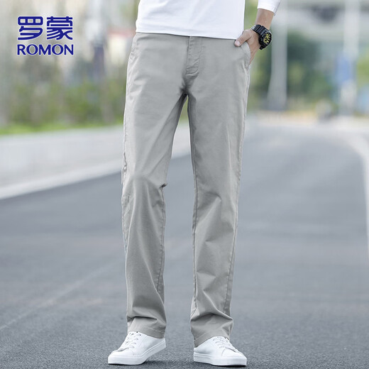 ROMON casual pants men's 2026 spring new business pants men's loose straight trousers light gray 32