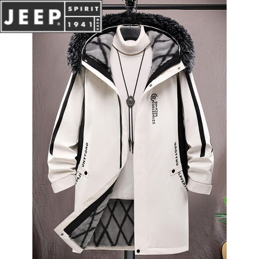 JEEP SPIRIT парка средней длины с меховым воротником для мужчин осенне-зимняя бархатная утолщенная куртка с капюшоном хлопковая зимняя ветровка 6687 черный съемный меховой воротник 4XL