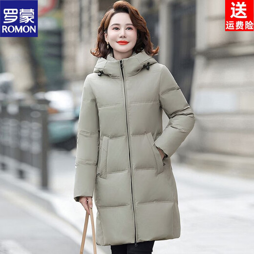 ROMON 2026 New Down Jacket Women's Mid-Length Middle-aged Fashionable Winter Thick Loose Warm Temperament Jacket Hot Style Red 3XL Recommended 120-136 Jin Jin equals 0.5 kg