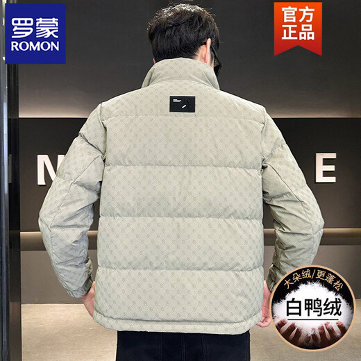 ROMON зимняя одежда 2025, новый красивый пуховик с воротником-стойкой, мужской короткий утолщенный теплый модный брендовый пиджак с полным принтом, черный M (90-115Jin Jin равен 0,5 кг)
