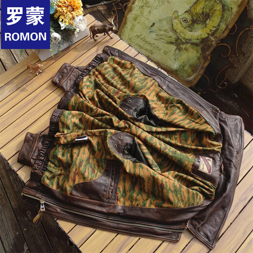 ROMON unisex retro loose large profile American retro heavy washed faded old Bengal tea core cowhide tea core ancient coffee unisex S women's wear