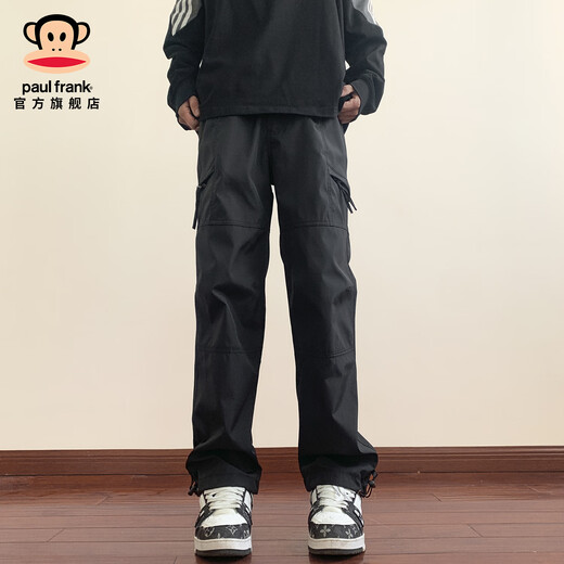 Paul Frank Workwear Straight Casual Pants Men's Winter New Trendy Brand Loose Velvet Thickened Warm Pants Sports Paratrooper Trousers Black Velvet Cold Warmth 2XL Recommended 140-155Jin Jin is equal to 0.5 kg