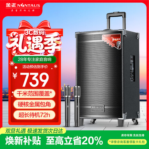 NINTAUS 15-inch square dance speaker, outdoor portable Bluetooth speaker, large volume and high power trolley speaker, karaoke professional equipment, removable with dual microphones N12-22