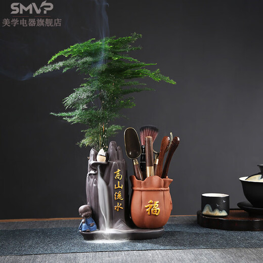 SMVP luxury high-end kung fu tea set accessories tea ceremony six gentlemen set tea spoon pot pen tea knife tea needle tea anti-scalding high mountain flowing water brass six gentlemen + tea towel + color changing Pixiu