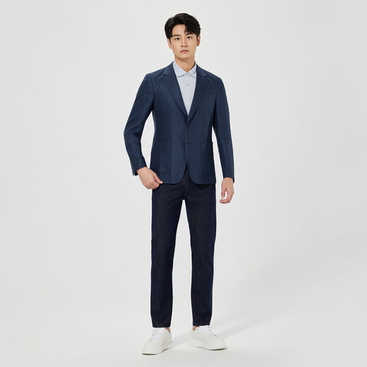 Lilang cotton and linen suit jacket men's thin slim fit spring men's suit top casual single suit dark blue (25CDX191SA) M (165/80A)