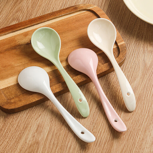 Zailu ceramic long-handled soup spoon for household use, one spoon for each person, noodle and porridge dual-purpose spoon, milk green-noodle spoon