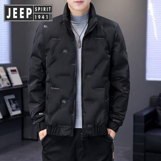JEEP SPIRIT Jeep Thin Down Jacket Men's 2025 Winter Trend Versatile Warm White Duck Down Thickened Stand Collar Casual Outerwear 215 Black L