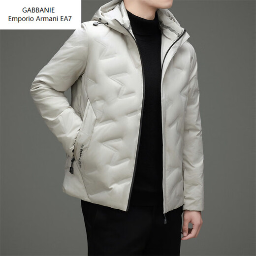 Emporio Armani EA7 Armani Winter Casual Hooded White Duck Down Herren leichte warme Daunenjacke Trendy Korean Herren Loose Beige M Geeignet für 100-120Jin Jin entspricht 0,5 kg