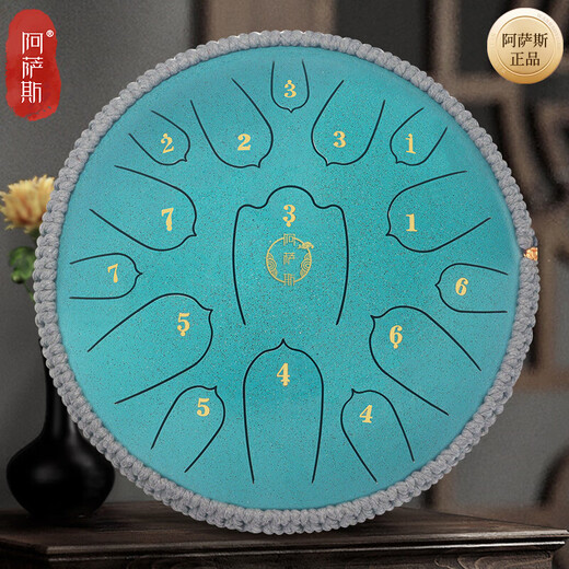 Assas ethereal drum 15-tone small 13-inch steel tongue drum gift for adults and children, lotus style - spotted green