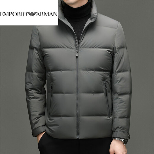 EMPORIO ARMANI Armani осенне-зимний мужской пуховик 2026, новинка, воротник стойка, деловая универсальная куртка для папы, повседневный стиль, серый, зеленый, XL 180