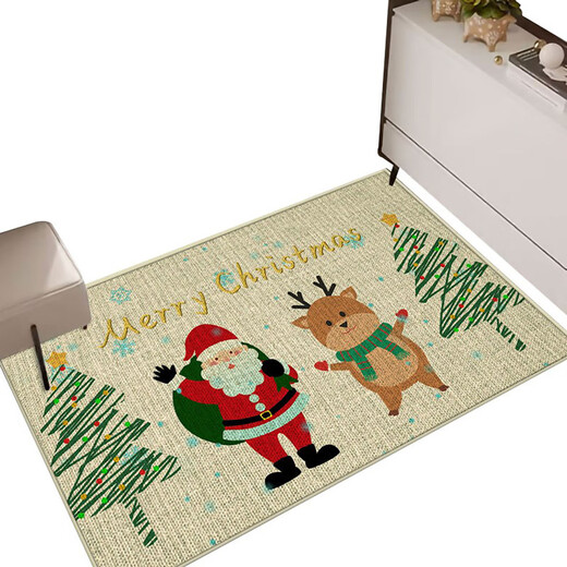 Fantasy Christmas linen floor mat kitchen non-slip linen floor mat entrance rubber foot mat bathroom door absorbent mat Christmas black and white checkered 40x60cm linen